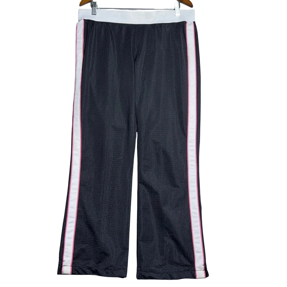 Nike‎ Mesh Wide Leg Y2K Track Pants Youth Size Large Side Stripe Black Pink